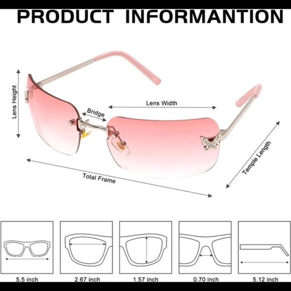 Elegant Pink Gradient Butterfly Rimless Sunglasses with Crystal Accents - Picture 3 of 7